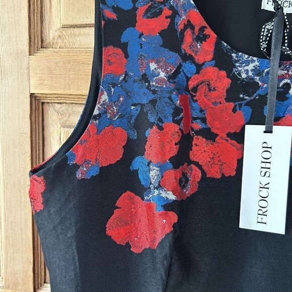 NWT‎ Frock Shop XL Black Red Sleeveless Floral Dress - Picture 6 of 14